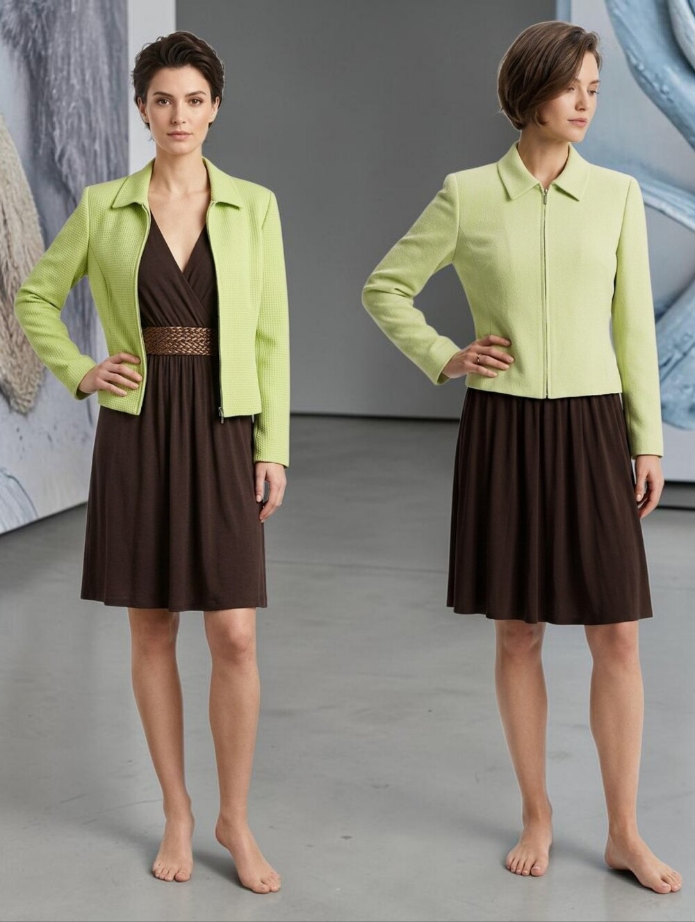Louben Women's Green Lime Quilted Waffle Zippered Blazer Jacket